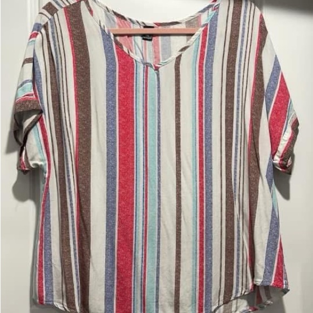 SHEIN Red and Blue Relaxed Boxy Short Sleeve T-Shirt